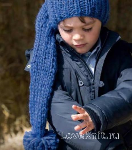Как связать  детская шапочка-колпак с помпоном