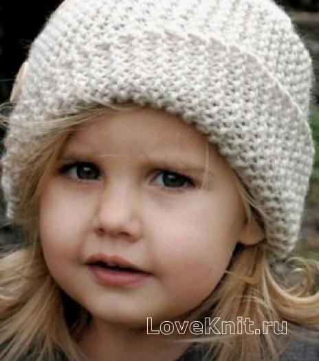 Как связать  детская шляпка с косым отворотом и пуговицами