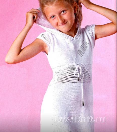 Как связать  детское платье с капюшоном