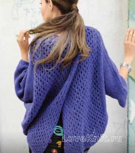 Как связать спицами ажурный пуловер оверсайз с разделённой спинкой