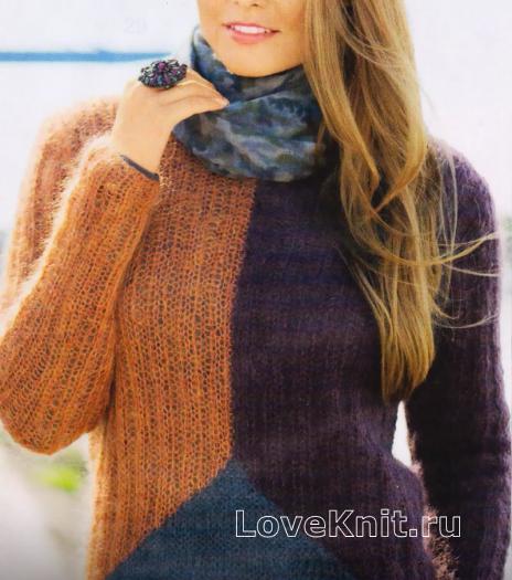 Как связать спицами цветной пуловер из мохера