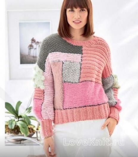 Как связать спицами цветной свитер с геометрическим рисунком