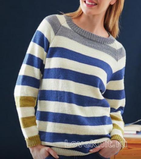 Как связать спицами полосатый классический пуловер