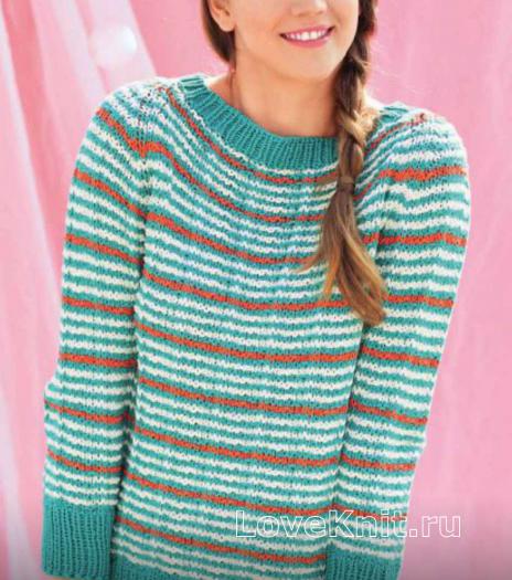 Как связать спицами полосатый свитер-реглан