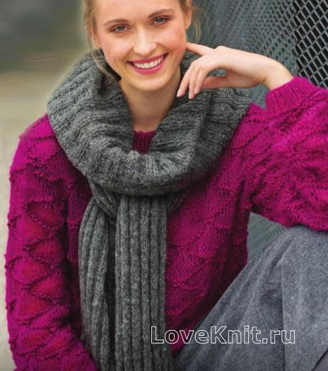 Как связать спицами пуловер со снятыми петлями и объемный шарф
