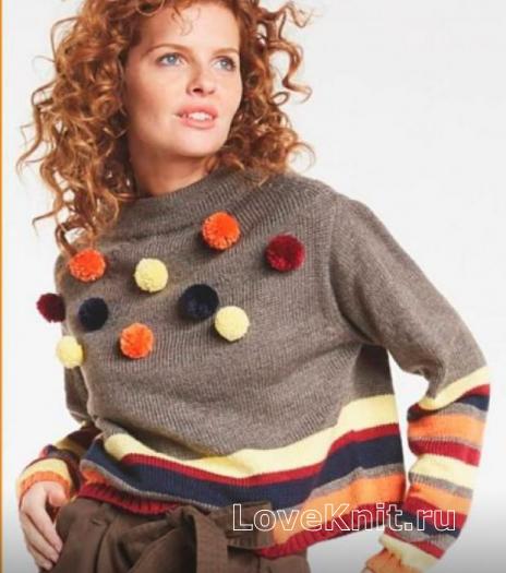 Как связать спицами широкий укороченный пуловер в полоску