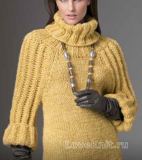 Как связать спицами свитер с большим воротником и объемными рукавами