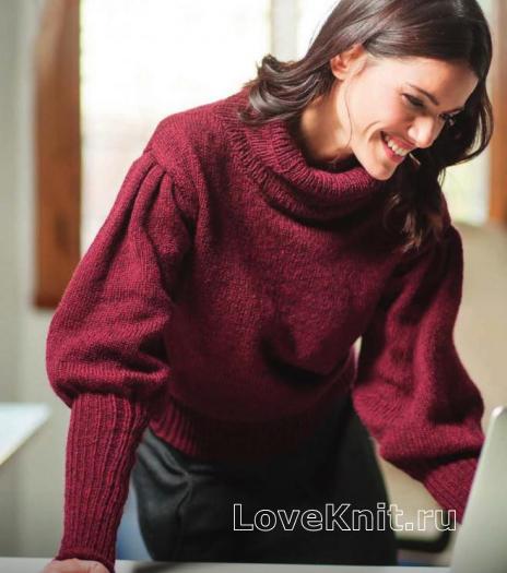 Как связать спицами свитер с объемными рукавами