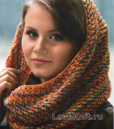 Как связать спицами цветной шарф-хомут