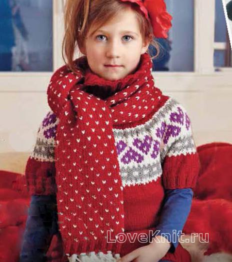 Как связать спицами детский свитер с жаккардовым узором и шарф