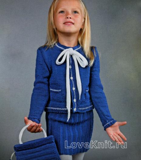 Как связать спицами детская синяя юбка