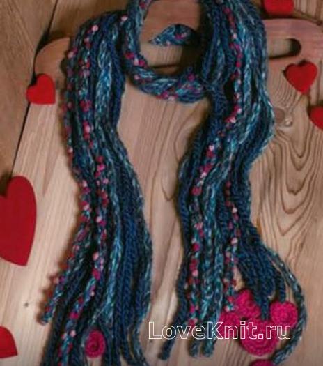 Как связать крючком цветной плетеный шарф