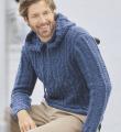 Для мужчин пуловер с капюшоном и узорами из «кос» фото к описанию