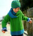  двухцветный джемпер для ребенка, шапочка и шарф-петля фото к описанию