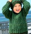 Как связать  объемный детский пуловер с v-образным вырезом и шапка с помпоном