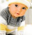  трехцветный полосатый пуловер и шапка для малыша фото к описанию