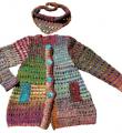 Как связать  удлиненный цветной жакет для ребенка и платок на шею