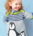  полосатое детское платье с рисунком «пингвин» фото к описанию