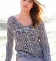 Спицами ажурный пуловер с контрастной полосой фото к описанию