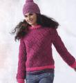 Спицами цветной пуловер с контрастной планкой и шапочка с помпоном фото к описанию