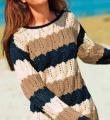 Спицами полосатый свитер с ажурными ромбами фото к описанию