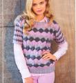 Спицами пуловер с цветным узором и укороченными рукавами фото к описанию