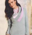 Спицами пуловер с цветным воротником  фото к описанию