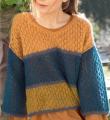 Спицами свободный укороченный трехцветный пуловер фото к описанию