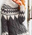 Спицами жаккардовый свитер с большим воротником фото к описанию