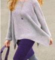 Спицами пуловер-пончо с асимметричной длиной и юбка с косами фото к описанию
