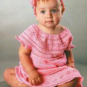 Как связать  розовое платье для девочки 1 год с повязкой на волосы