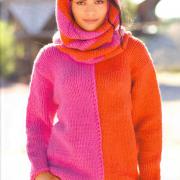 Как связать спицами двухцветный пуловер с воротником-хомут
