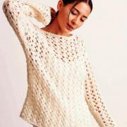 Как связать спицами удлиненный пуловер с сетчатым рисунком