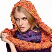 Как связать спицами оранжевый и фиолетовый шарф-хомут