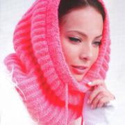 Как связать спицами розовый шарф капюшон