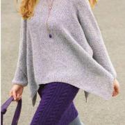Как связать спицами пуловер-пончо с асимметричной длиной и юбка с косами